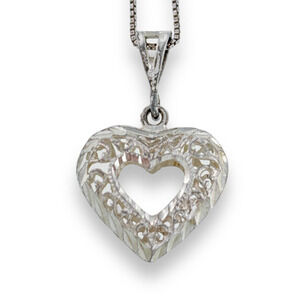 Vintage NF Sterling Silver 925 Diamond Cut Open Heart Pendant ONLY
